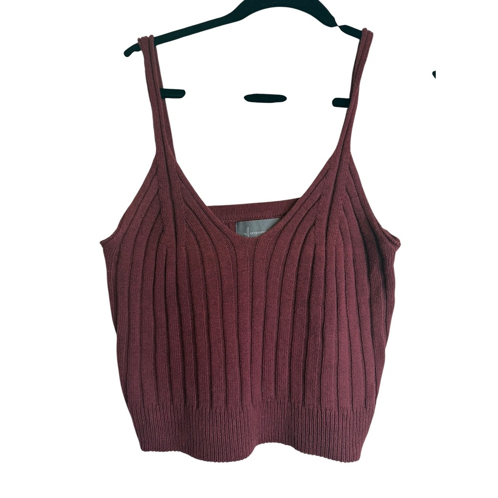 Anthropologie Ribbed Knit V-Neck Camisole Crop Top Burgundy Wine Red Medium